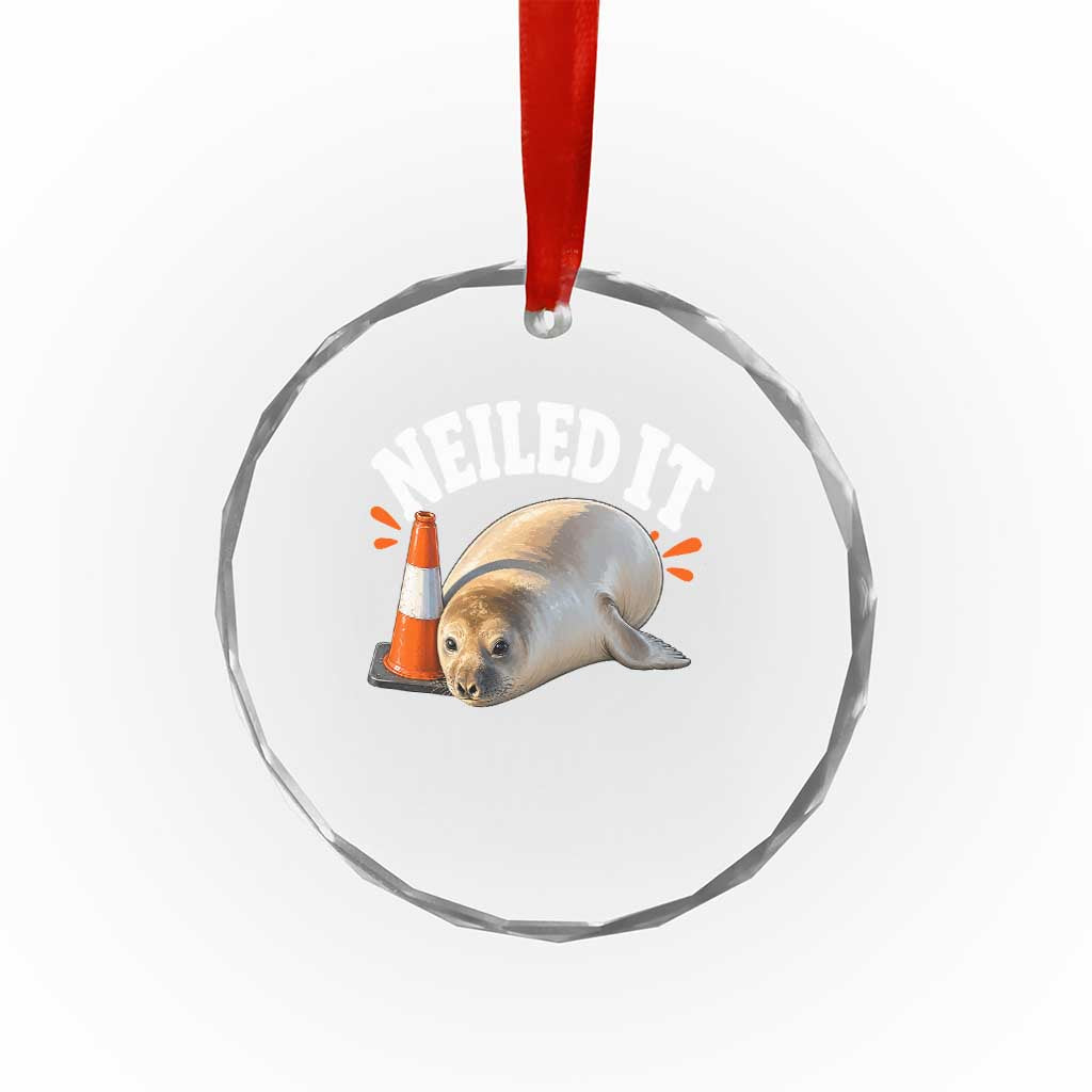 Neil The Seal Nailed It Crystal Glass Ornament Funny Tasmania Elephant Seal Traffic Cone Meme Art