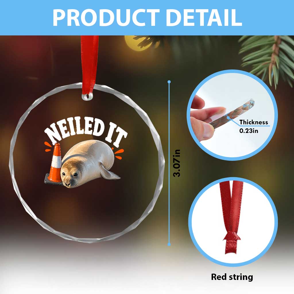 Neil The Seal Nailed It Crystal Glass Ornament Funny Tasmania Elephant Seal Traffic Cone Meme Art