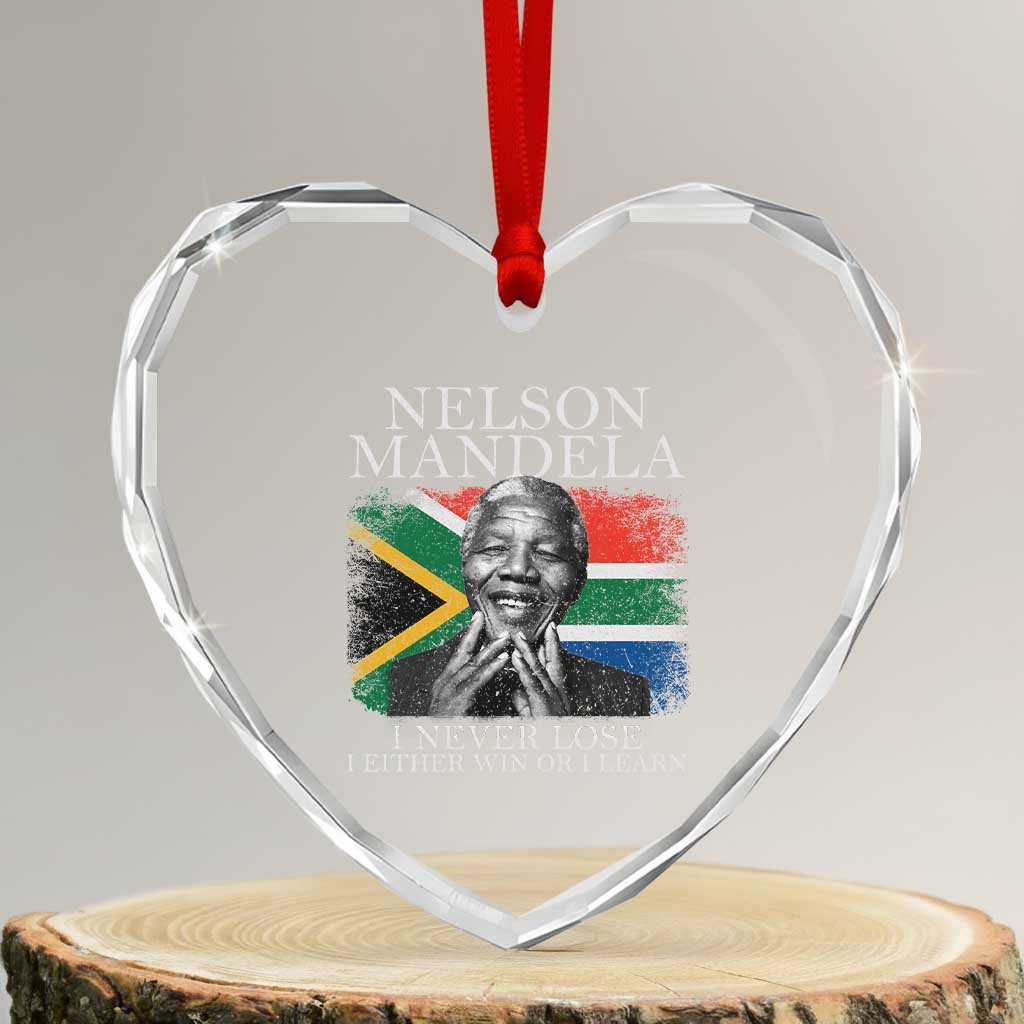 Nelson Mandela Quote Heart Crystal Glass Ornament I Never Lose I Either Win Or I Learn