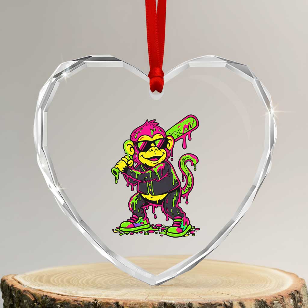 Neon Dripping Monkey Baseball Graphic Heart Crystal Glass Ornament Ball Party Game Day Vibes