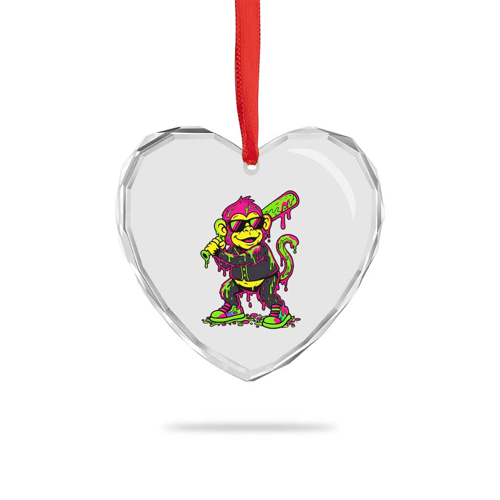 Neon Dripping Monkey Baseball Graphic Heart Crystal Glass Ornament Ball Party Game Day Vibes