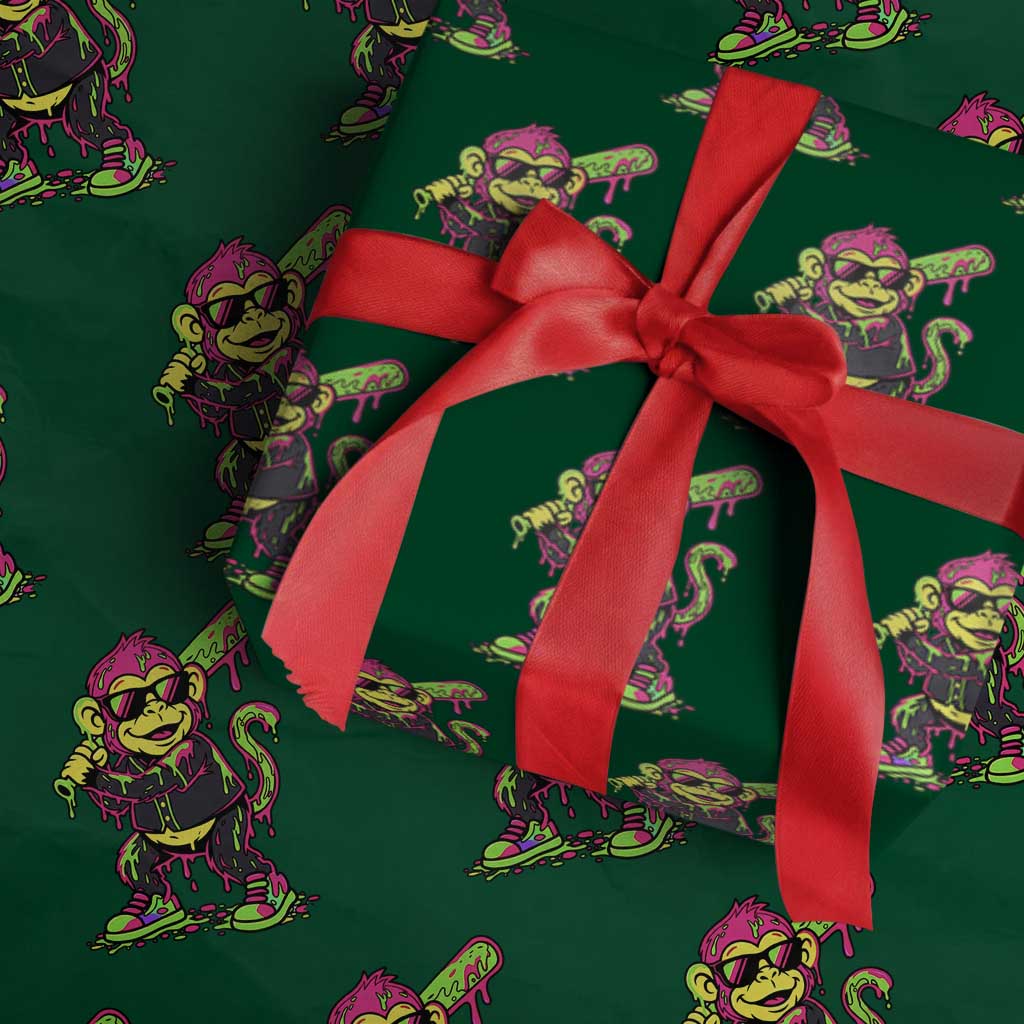 Neon Dripping Monkey Baseball Graphic Wrapping Paper Roll Ball Party Game Day Vibes