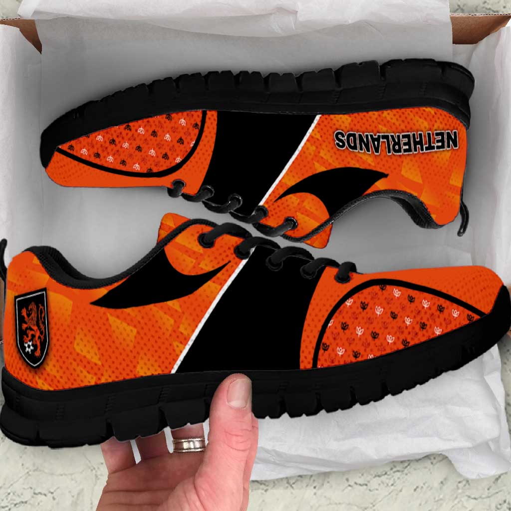Netherlands Football Sneakers Dynamic Diagonal Stripe With Tulip Floral Patterns