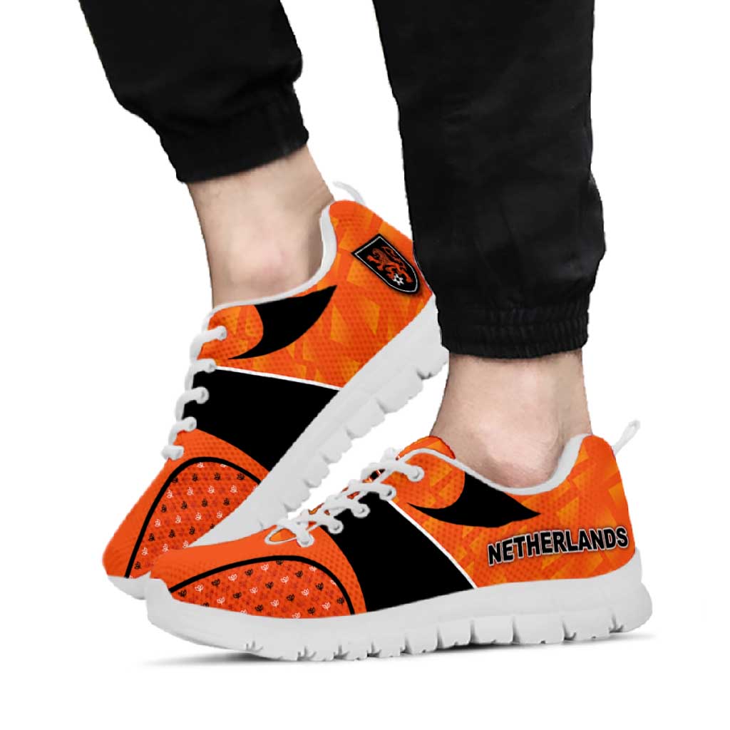 Netherlands Football Sneakers Dynamic Diagonal Stripe With Tulip Floral Patterns