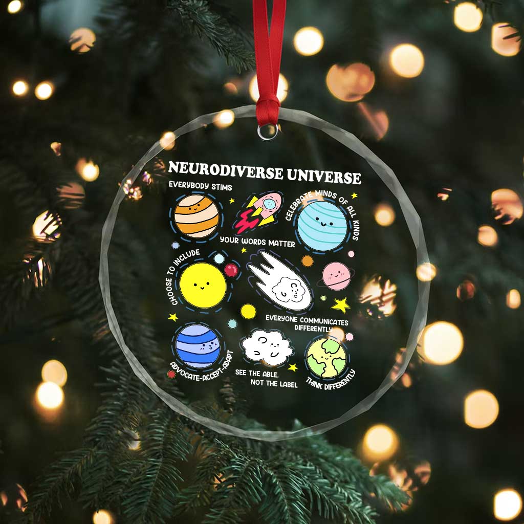 Neurodiverse Universe Crystal Glass Ornament Autism Awareness ADHD ASD Neurodiversity - Wonder Print Shop