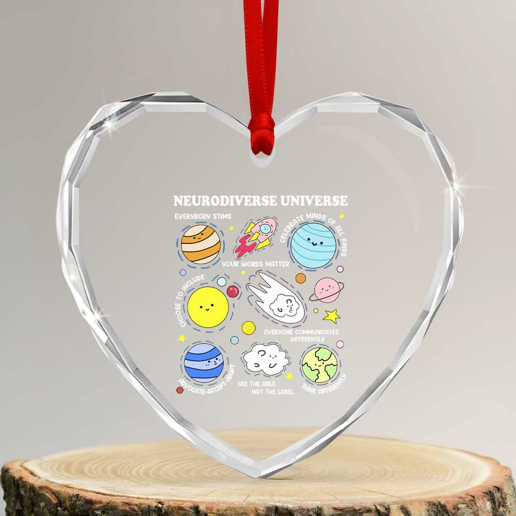 Neurodiverse Universe Heart Crystal Glass Ornament Autism Awareness ADHD ASD Neurodiversity - Wonder Print Shop