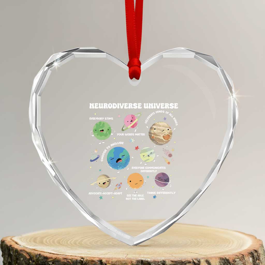 Neurodiverse Universe Heart Crystal Glass Ornament Autism Awareness ASD ADHD Neurodiversity Sped Teacher - Wonder Print Shop