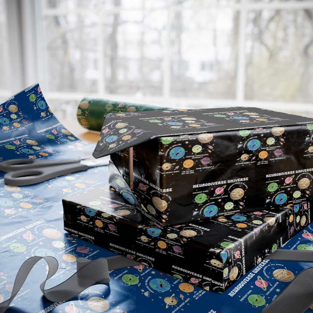 Neurodiverse Universe Wrapping Paper Roll Autism Awareness ASD ADHD Neurodiversity Sped Teacher - Wonder Print Shop