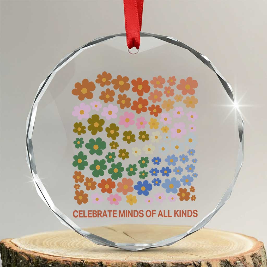 Neurodiversity Boho Floral Crystal Glass Ornament Celebrate Minds of All Kinds Autism ADHD ASD - Wonder Print Shop