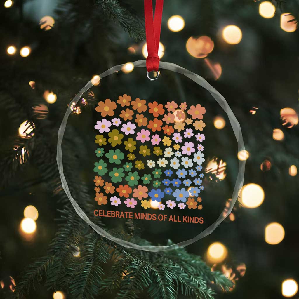 Neurodiversity Boho Floral Crystal Glass Ornament Celebrate Minds of All Kinds Autism ADHD ASD - Wonder Print Shop