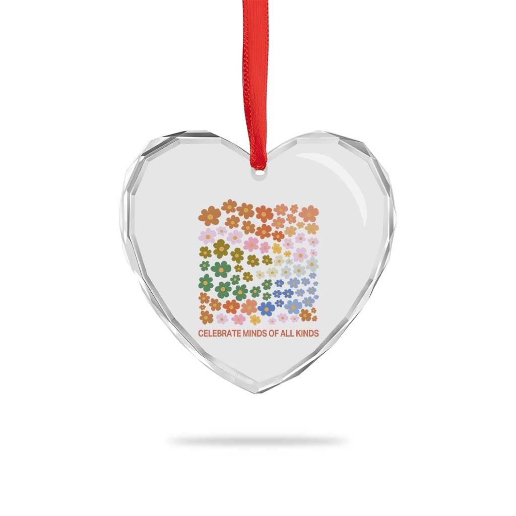 Neurodiversity Boho Floral Heart Crystal Glass Ornament Celebrate Minds of All Kinds Autism ADHD ASD - Wonder Print Shop