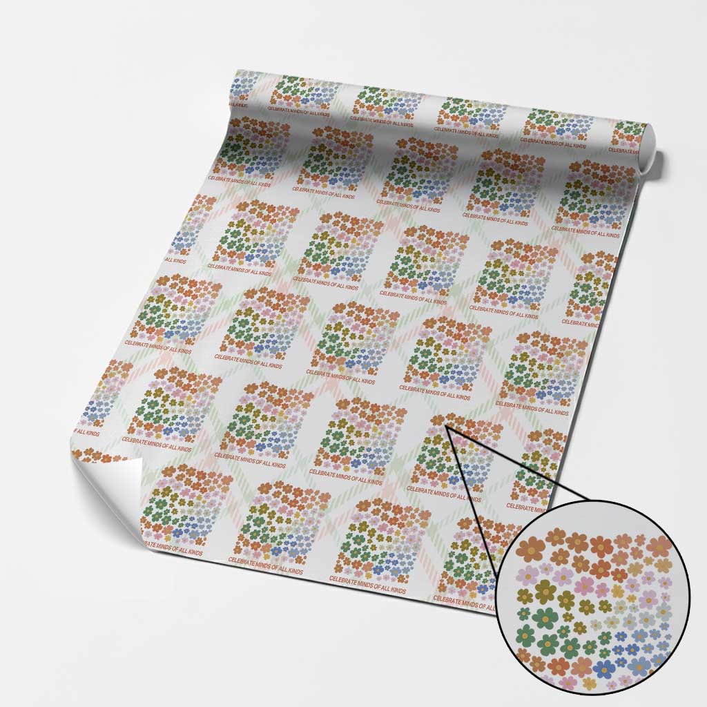 Neurodiversity Boho Floral Wrapping Paper Roll Celebrate Minds of All Kinds Autism ADHD ASD - Wonder Print Shop