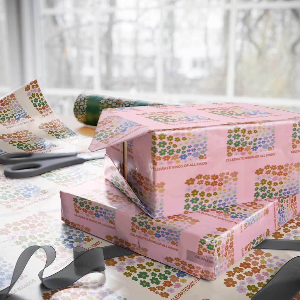 Neurodiversity Boho Floral Wrapping Paper Roll Celebrate Minds of All Kinds Autism ADHD ASD - Wonder Print Shop