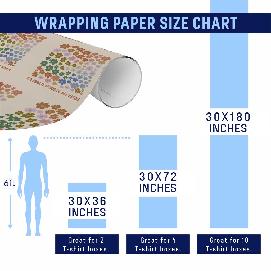 Neurodiversity Boho Floral Wrapping Paper Roll Celebrate Minds of All Kinds Autism ADHD ASD - Wonder Print Shop