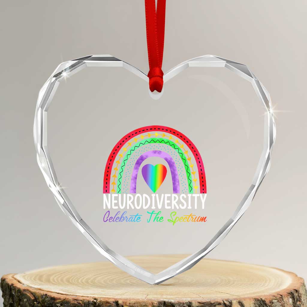 Neurodiversity Heart Crystal Glass Ornament Autism Spectrum ASD ADHD Rainbow Boho - Wonder Print Shop