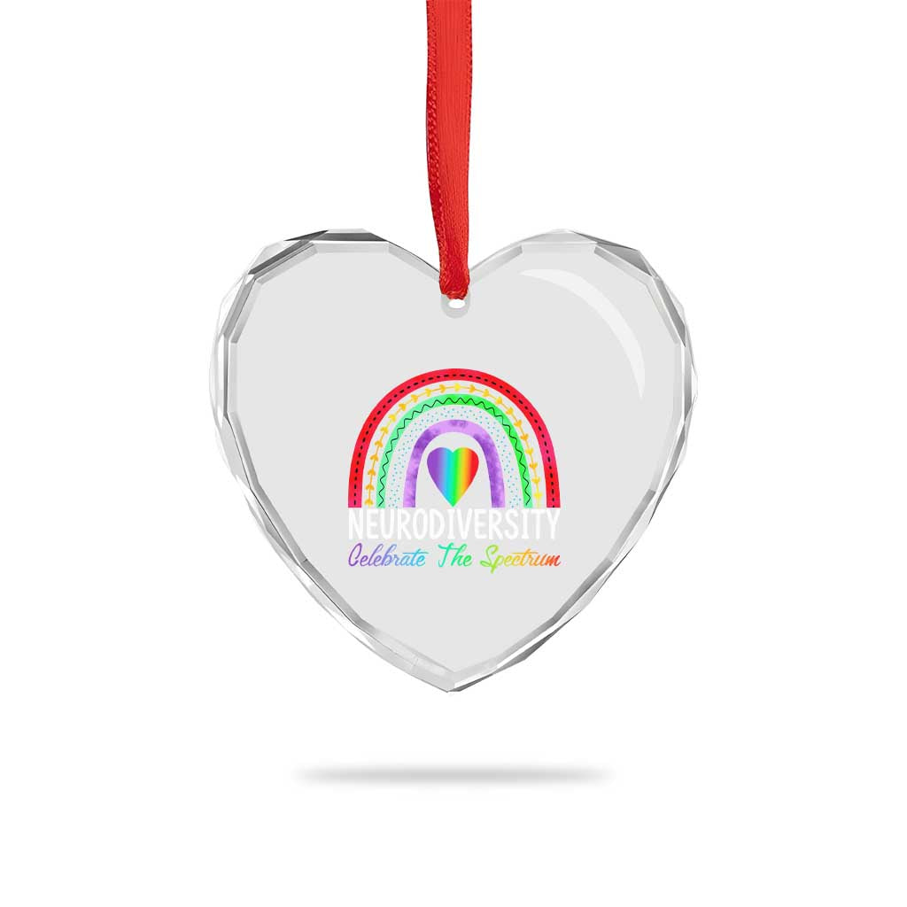 Neurodiversity Heart Crystal Glass Ornament Autism Spectrum ASD ADHD Rainbow Boho - Wonder Print Shop