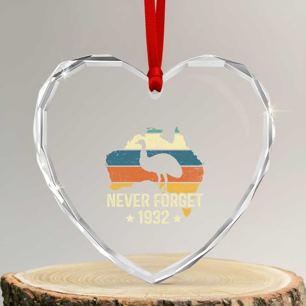 Never Forget 1932 Emu War Heart Crystal Glass Ornament Funny Emu Lover Zookeeper