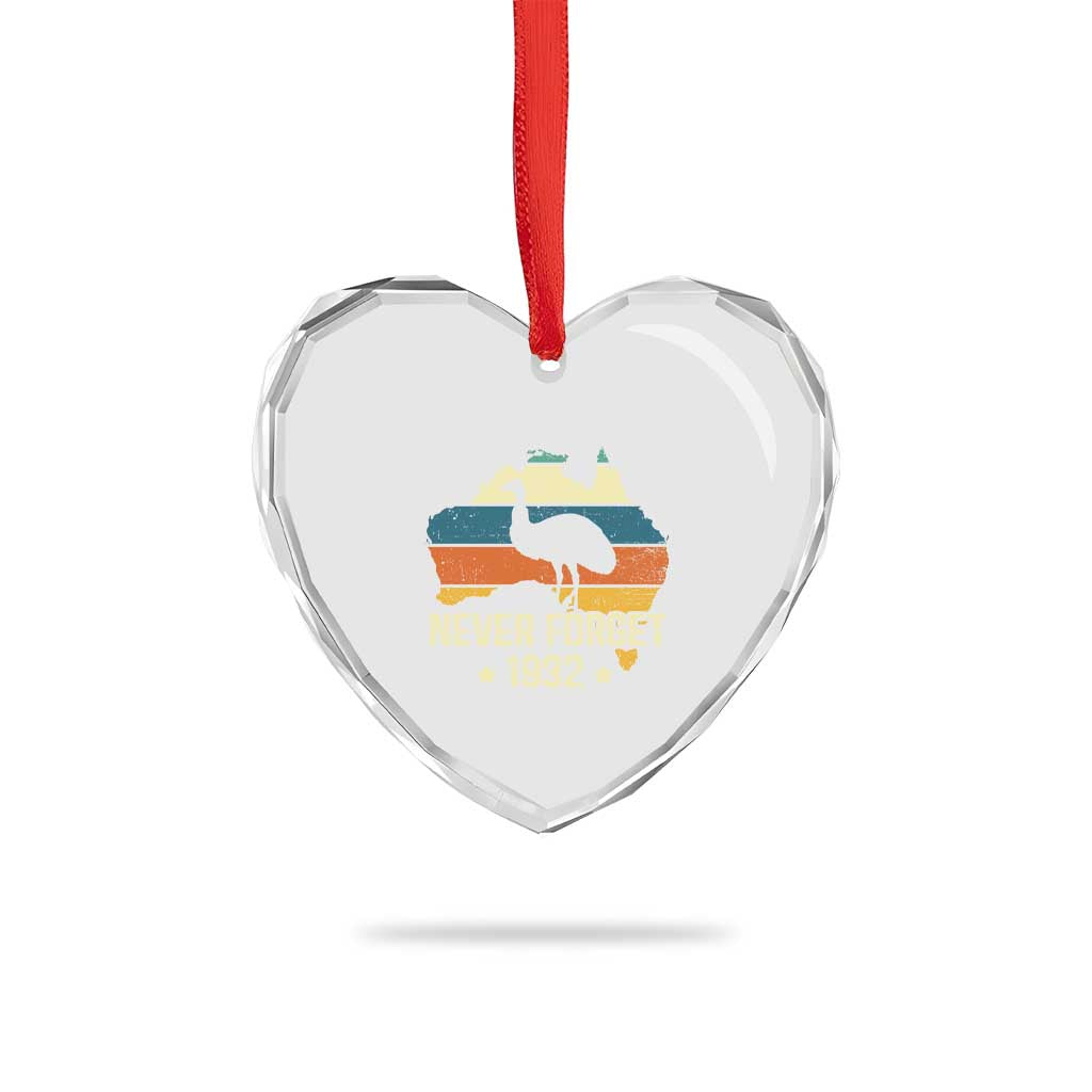 Never Forget 1932 Emu War Heart Crystal Glass Ornament Funny Emu Lover Zookeeper