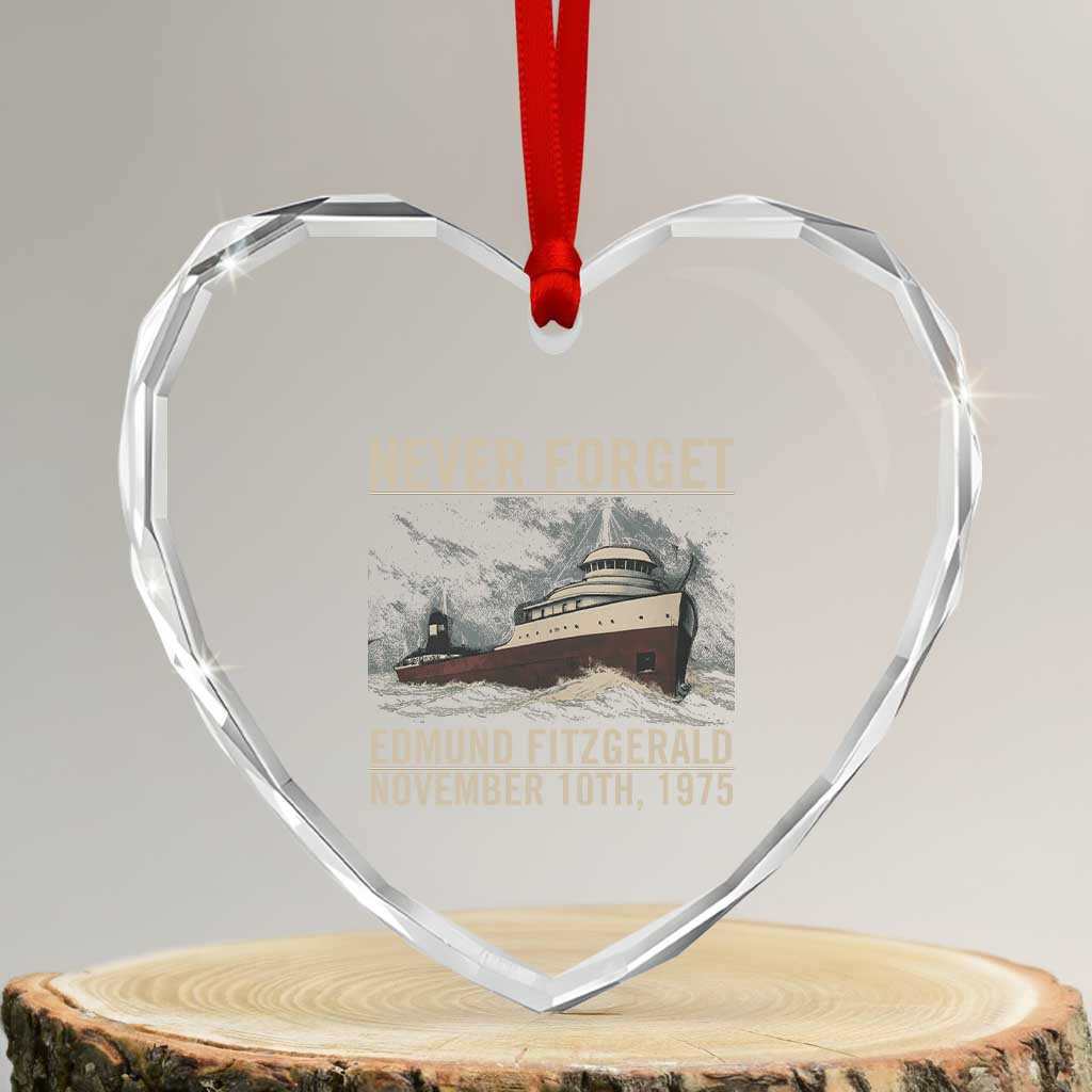 Never Forget Edmund Fitzgerald Tribute Heart Crystal Glass Ornament November 10 1975 Shipwreck Memorial - Wonder Print Shop