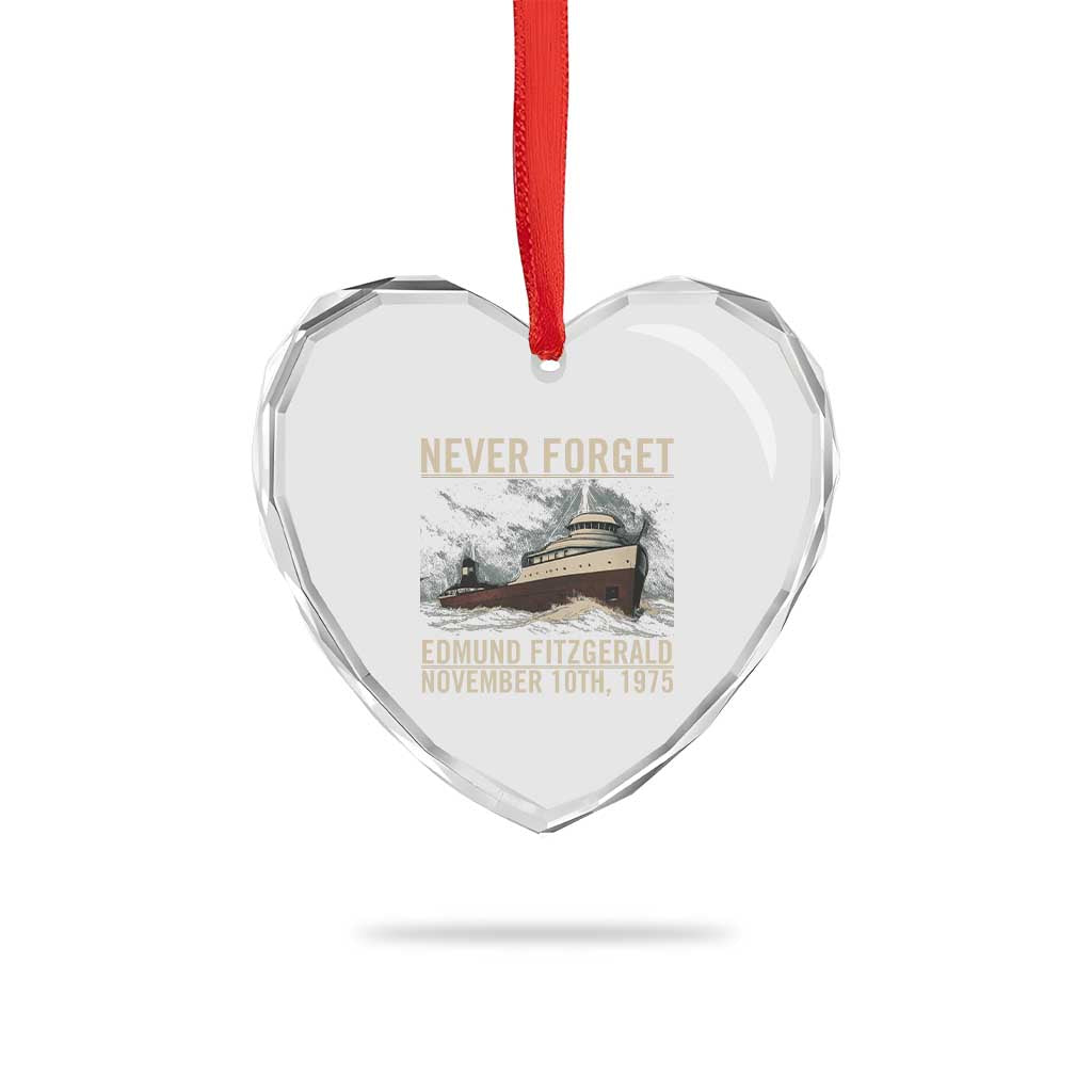 Never Forget Edmund Fitzgerald Tribute Heart Crystal Glass Ornament November 10 1975 Shipwreck Memorial - Wonder Print Shop