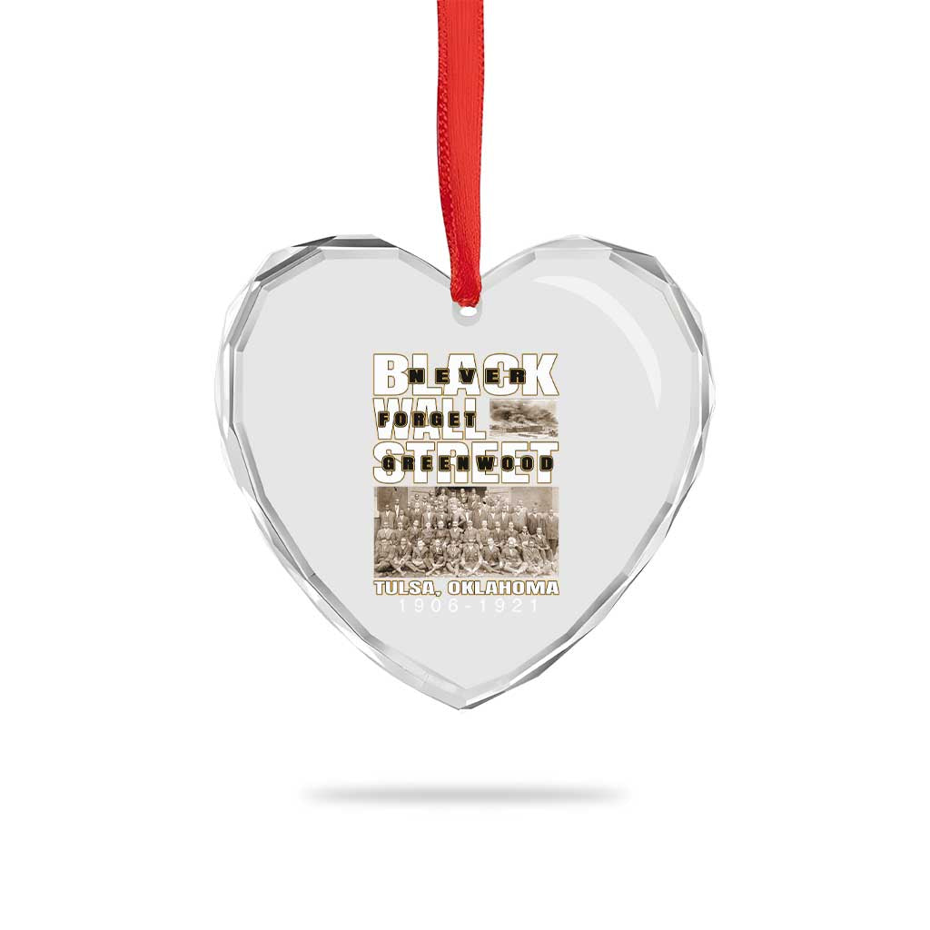 Never Forget Greenwood Black Wall Street Heart Crystal Glass Ornament Black History Month