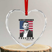 Never Surrender Freedom Heart Crystal Glass Ornament Patriotic Charlie Kirk Tribute American Flag - Wonder Print Shop