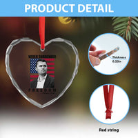 Never Surrender Freedom Heart Crystal Glass Ornament Patriotic Charlie Kirk Tribute American Flag - Wonder Print Shop