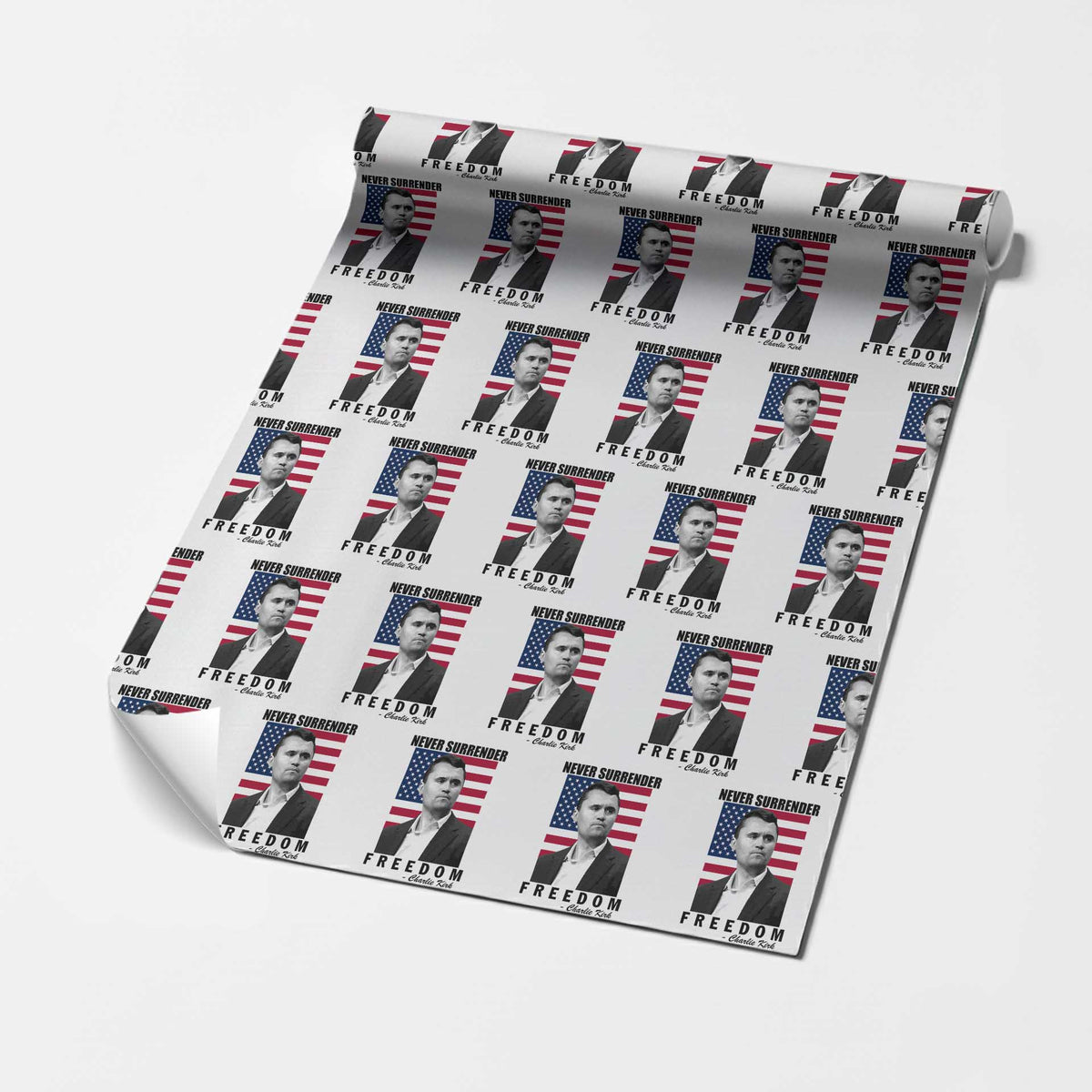 Never Surrender Freedom Wrapping Paper Roll Patriotic Charlie Kirk Tribute American Flag - Wonder Print Shop