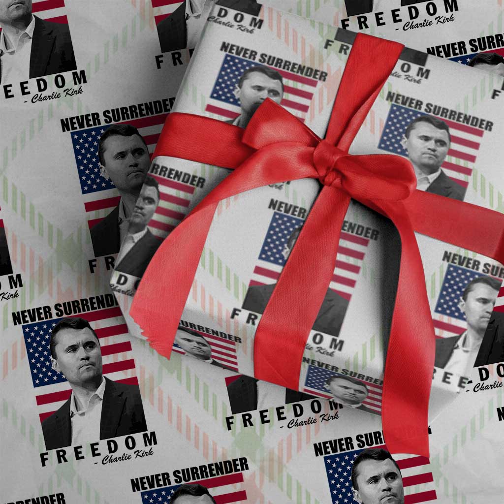Never Surrender Freedom Wrapping Paper Roll Patriotic Charlie Kirk Tribute American Flag - Wonder Print Shop