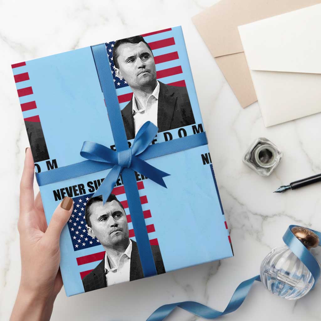 Never Surrender Freedom Wrapping Paper Roll Patriotic Charlie Kirk Tribute American Flag - Wonder Print Shop