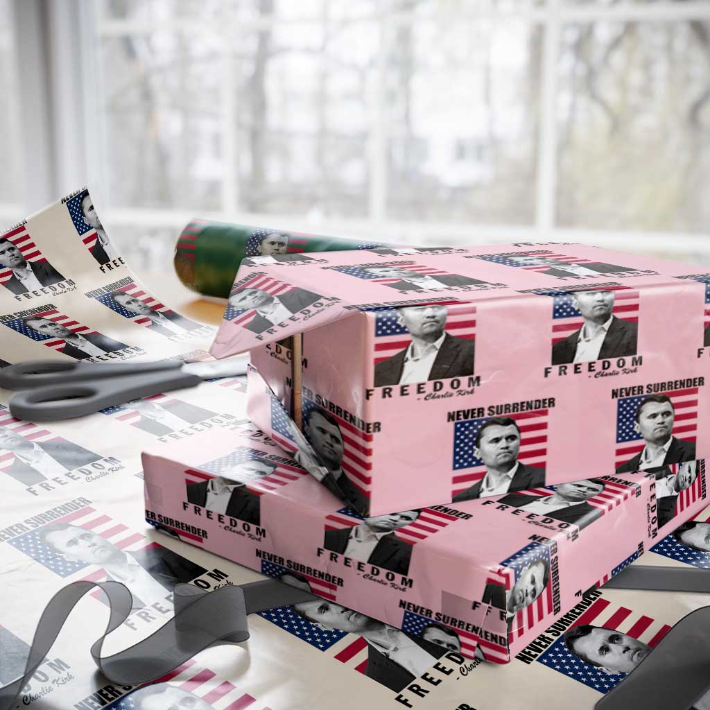 Never Surrender Freedom Wrapping Paper Roll Patriotic Charlie Kirk Tribute American Flag - Wonder Print Shop