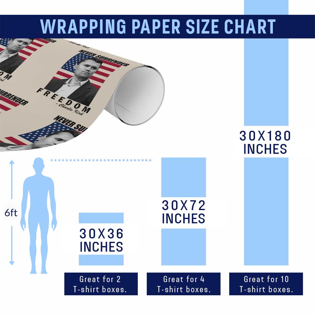 Never Surrender Freedom Wrapping Paper Roll Patriotic Charlie Kirk Tribute American Flag - Wonder Print Shop
