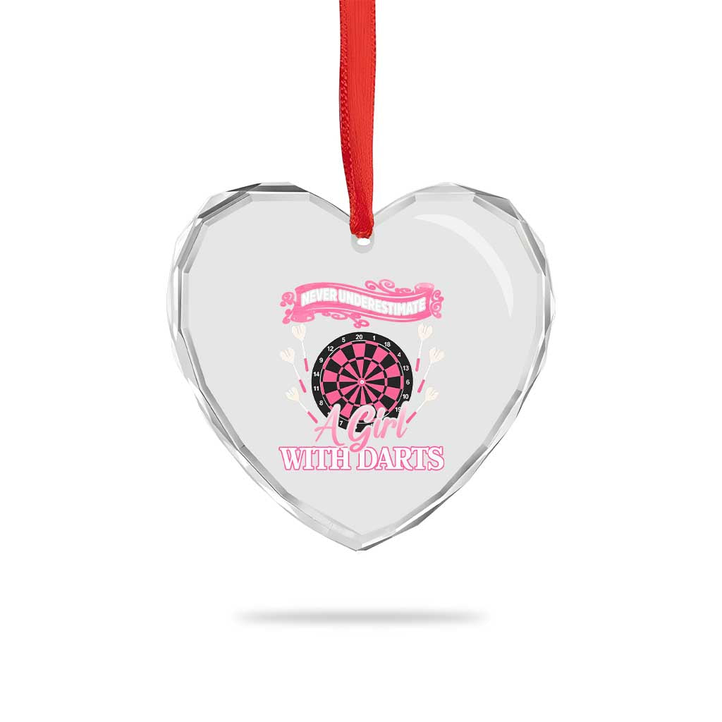 Never Underestimate A Girl Dart Player Gift Idea Heart Crystal Glass Ornament - Wonder Print Shop