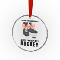 Never Underestimate A Girl Hockey Player Gift Idea Crystal Glass Ornament - Wonder Print Shop