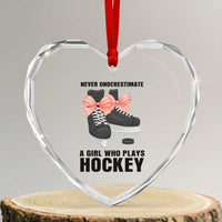 Never Underestimate A Girl Hockey Player Gift Idea Heart Crystal Glass Ornament - Wonder Print Shop