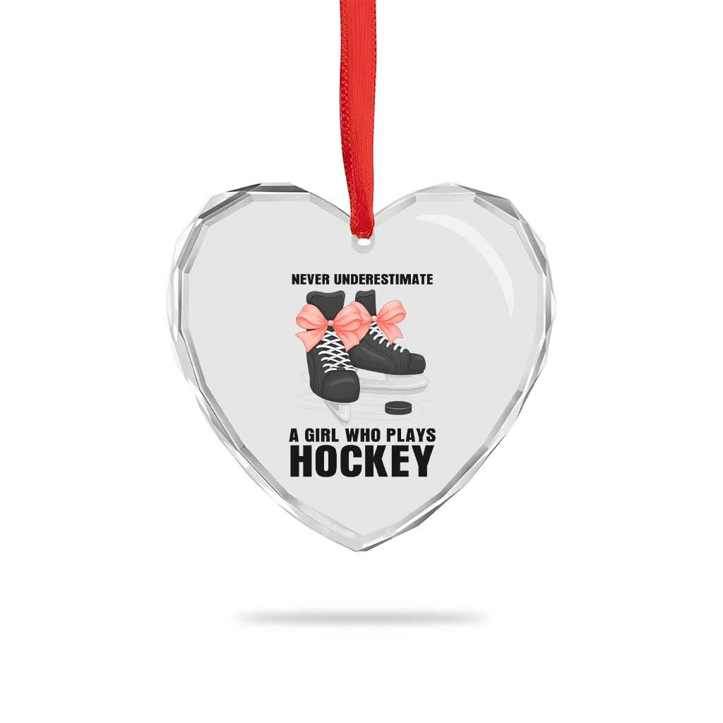 Never Underestimate A Girl Hockey Player Gift Idea Heart Crystal Glass Ornament - Wonder Print Shop