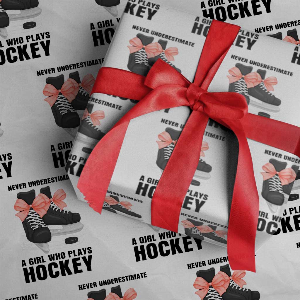 Never Underestimate A Girl Hockey Player Gift Idea Wrapping Paper Roll - Wonder Print Shop