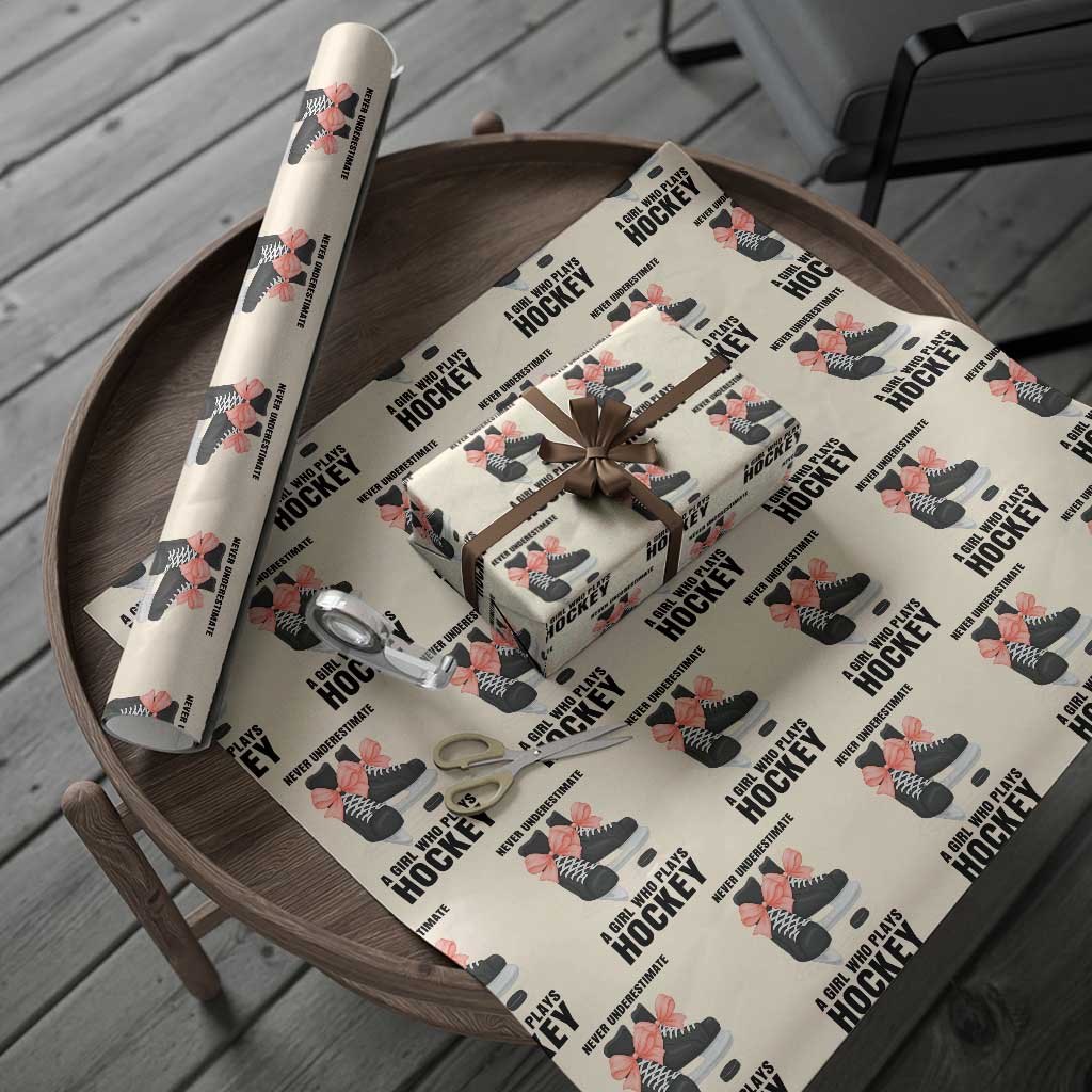 Never Underestimate A Girl Hockey Player Gift Idea Wrapping Paper Roll - Wonder Print Shop