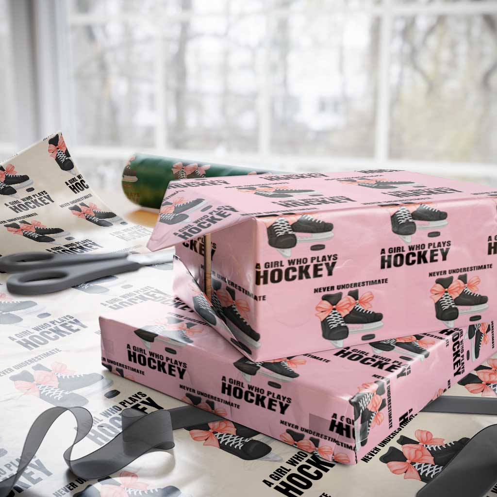 Never Underestimate A Girl Hockey Player Gift Idea Wrapping Paper Roll - Wonder Print Shop