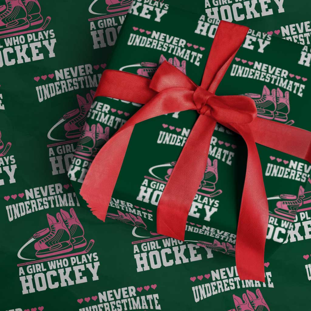 Never Underestimate A Girl Who Plays Hockey Wrapping Paper Roll Gift For Women - Wonder Print Shop