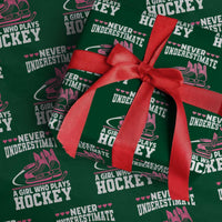 Never Underestimate A Girl Who Plays Hockey Wrapping Paper Roll Gift For Women - Wonder Print Shop