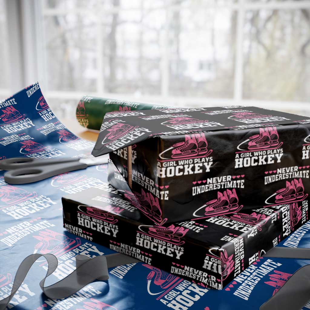 Never Underestimate A Girl Who Plays Hockey Wrapping Paper Roll Gift For Women - Wonder Print Shop