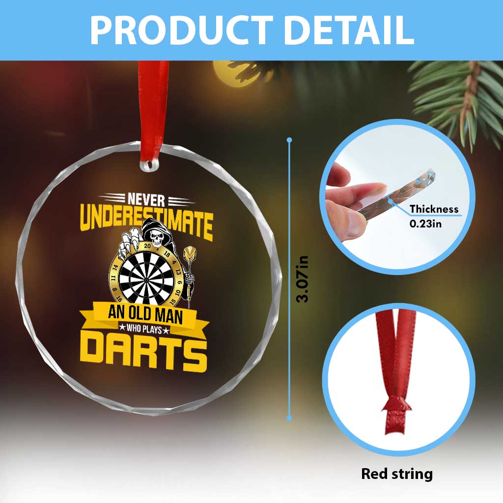 Never Underestimate An Old Man Plays Darts Crystal Glass Ornament Funny Dartist Grim Reaper Gift - Wonder Print Shop