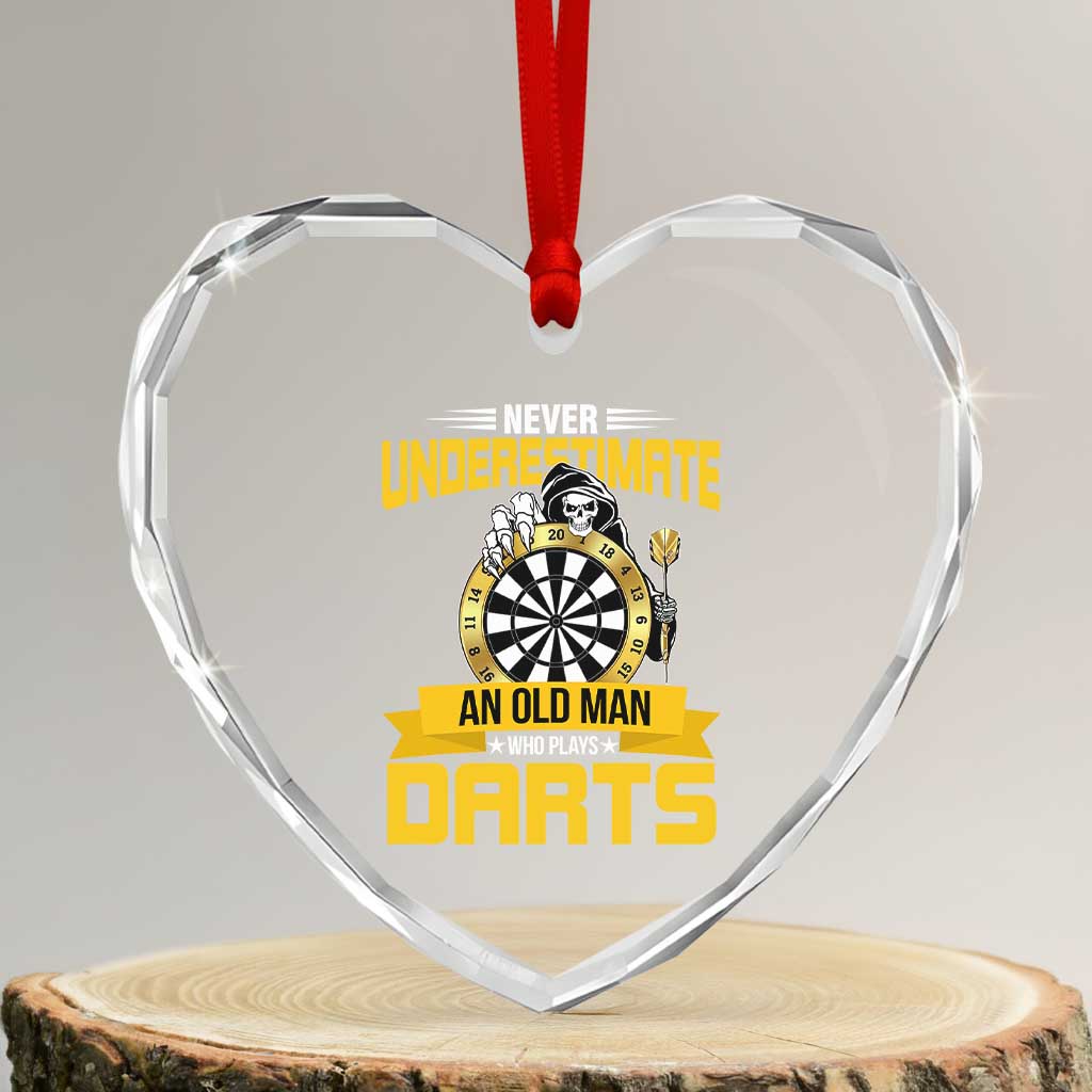 Never Underestimate An Old Man Plays Darts Heart Crystal Glass Ornament Funny Dartist Grim Reaper Gift - Wonder Print Shop