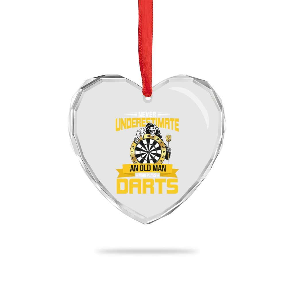 Never Underestimate An Old Man Plays Darts Heart Crystal Glass Ornament Funny Dartist Grim Reaper Gift - Wonder Print Shop