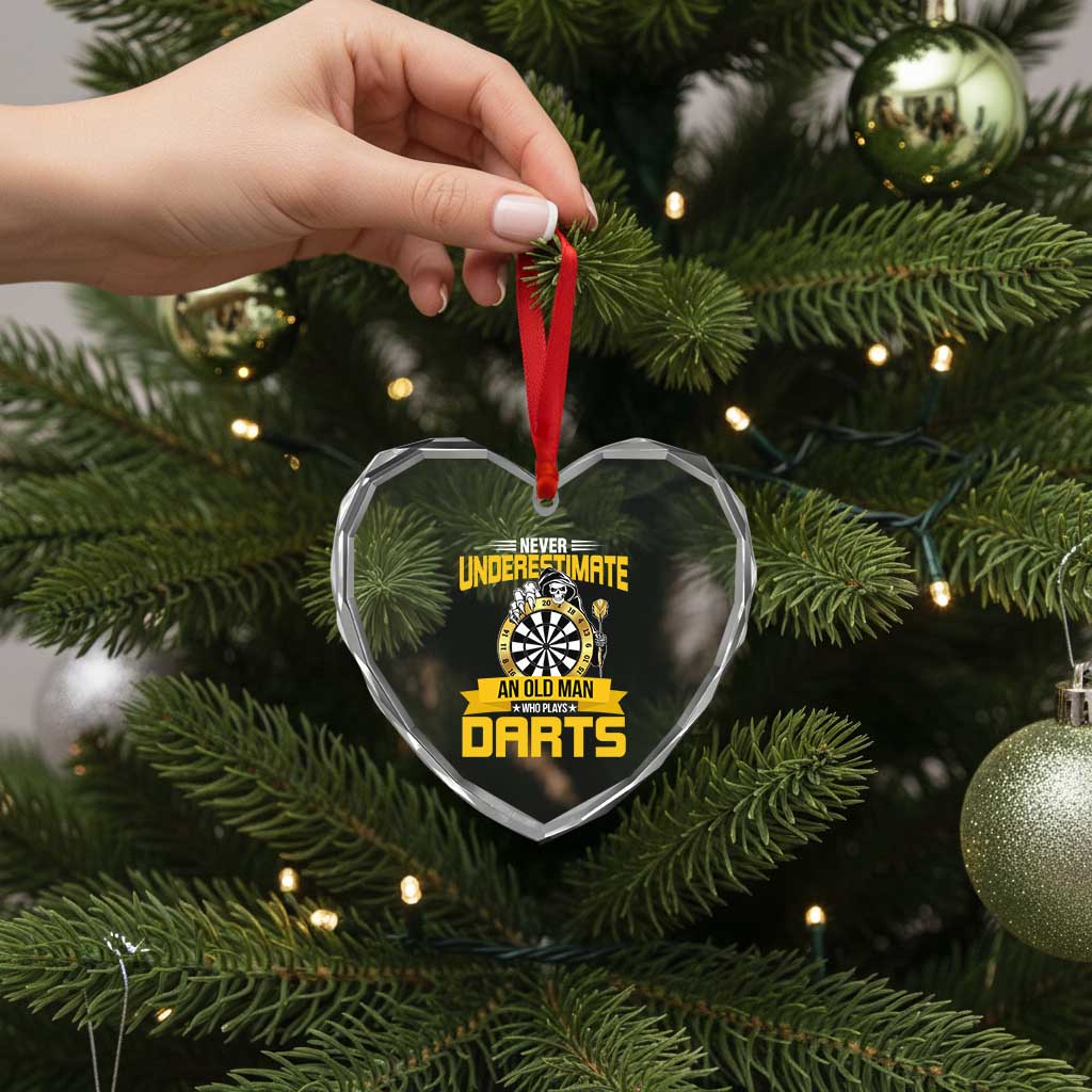 Never Underestimate An Old Man Plays Darts Heart Crystal Glass Ornament Funny Dartist Grim Reaper Gift - Wonder Print Shop