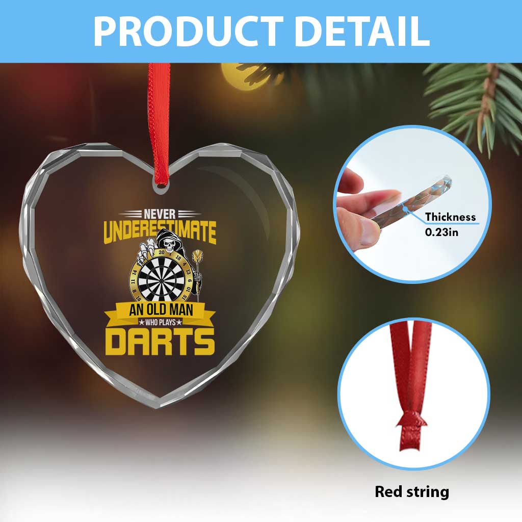 Never Underestimate An Old Man Plays Darts Heart Crystal Glass Ornament Funny Dartist Grim Reaper Gift - Wonder Print Shop