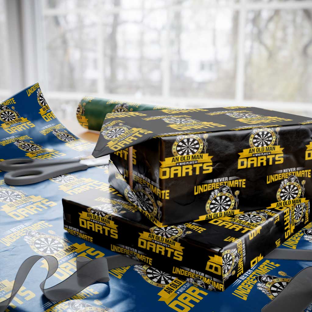 Never Underestimate An Old Man Plays Darts Wrapping Paper Roll Funny Dartist Grim Reaper Gift - Wonder Print Shop