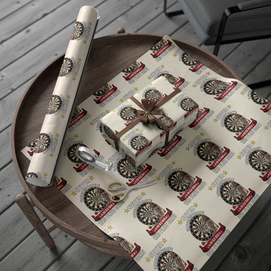 Never Underestimate An Old Man Plays Darts Wrapping Paper Roll Gothic Darts Player - Wonder Print Shop