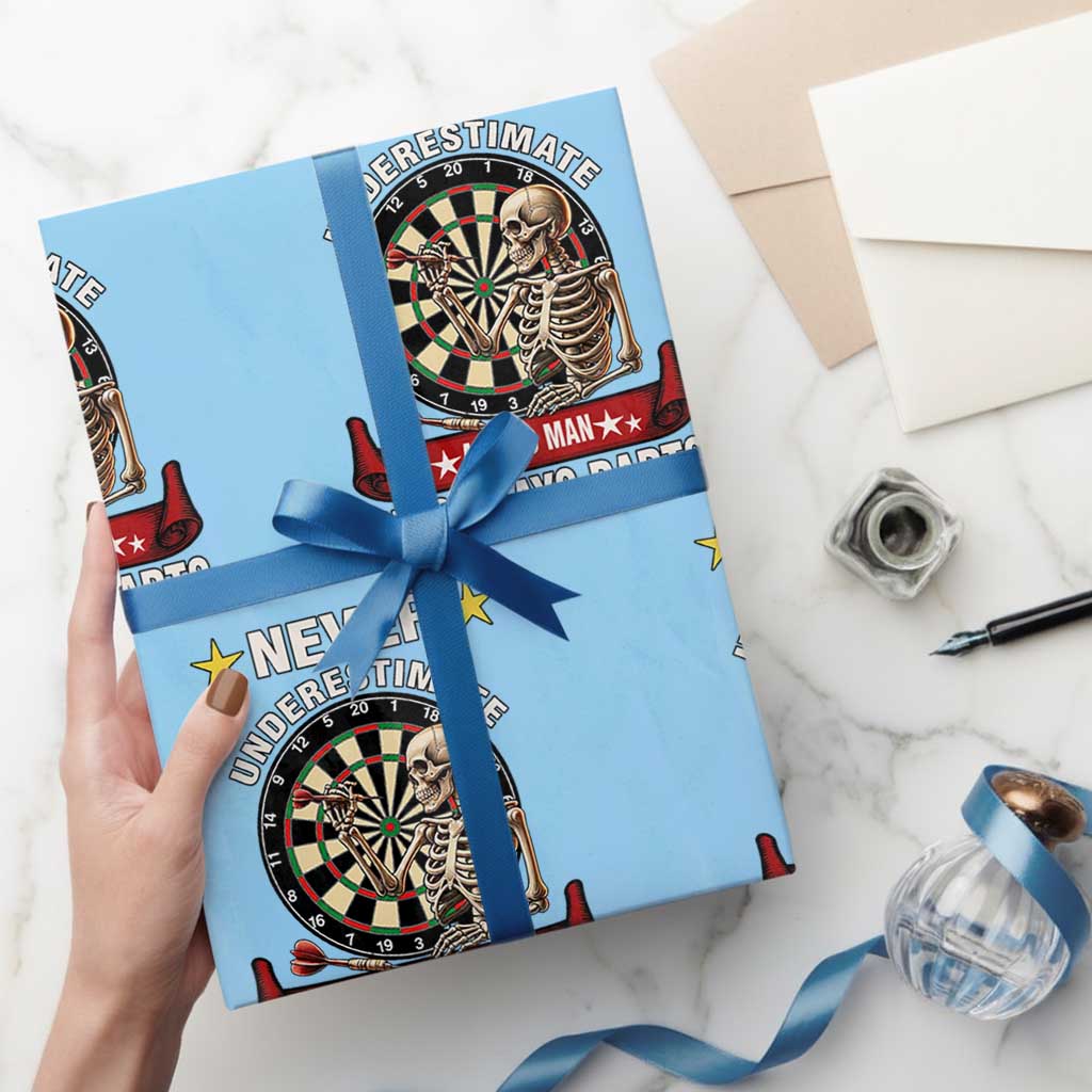 Never Underestimate An Old Man Plays Darts Wrapping Paper Roll Gothic Darts Player - Wonder Print Shop
